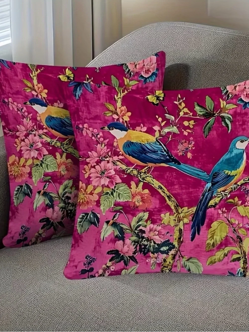 NWT Set of Two (2) Bird Floral Pillow Covers 18x18 Vintage Cottagecore Zipper